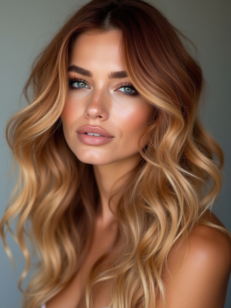 balayage with red blonde fusion