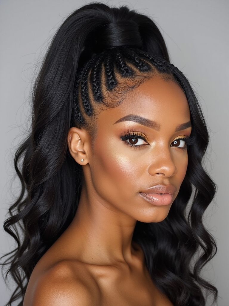 cornrows support elegant ponytail