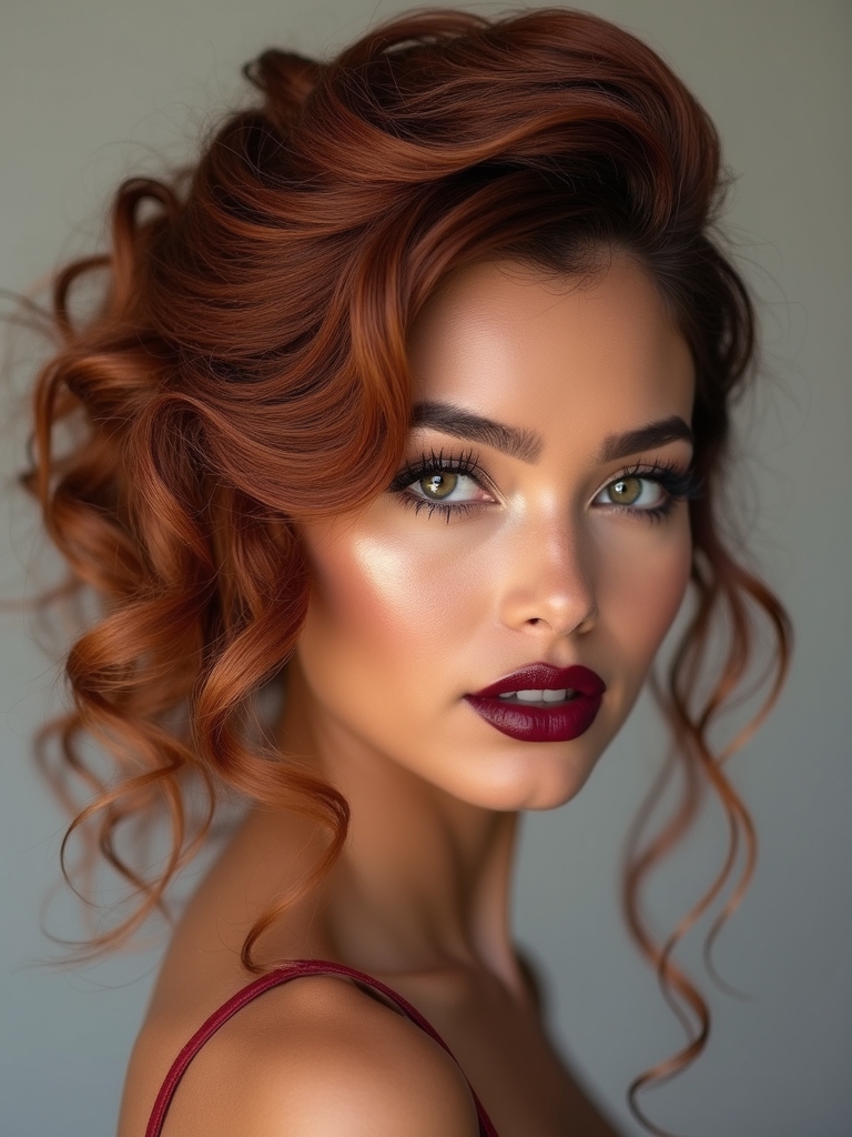 elegant side swept curly updos