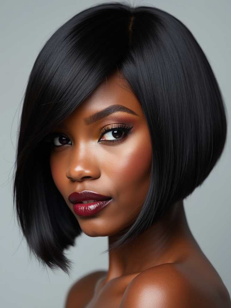 glossy stacked bob hairstyle