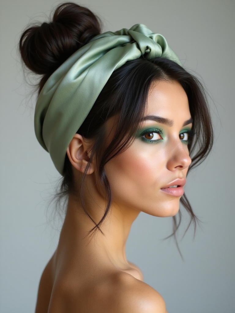 scarf enhanced top knot style