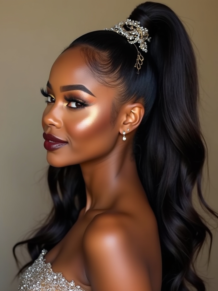 sleek ponytail with accessories