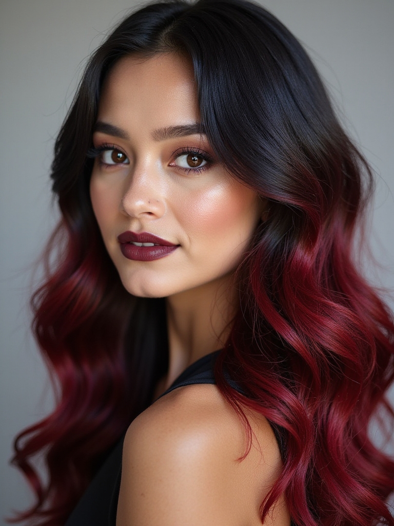vibrant ruby hair highlights